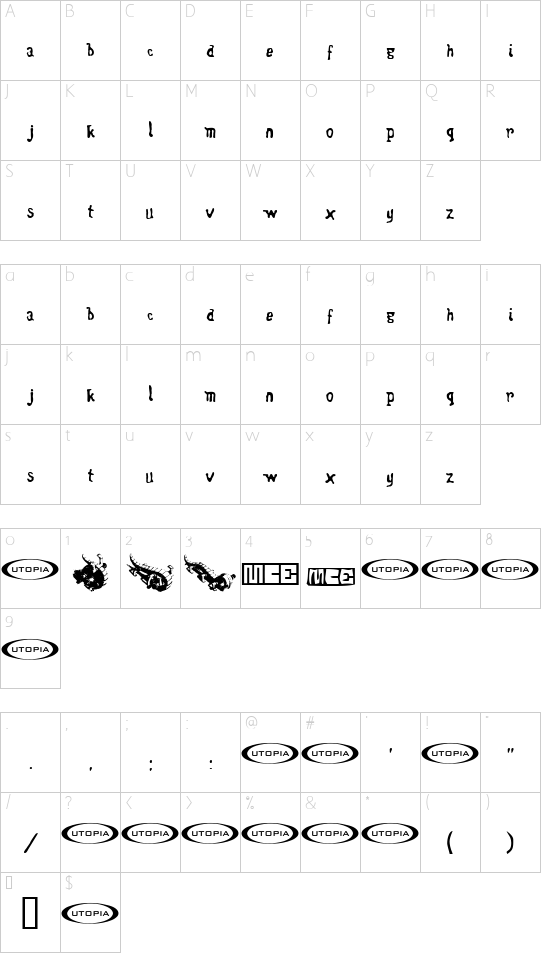 Wentelteefje font character map