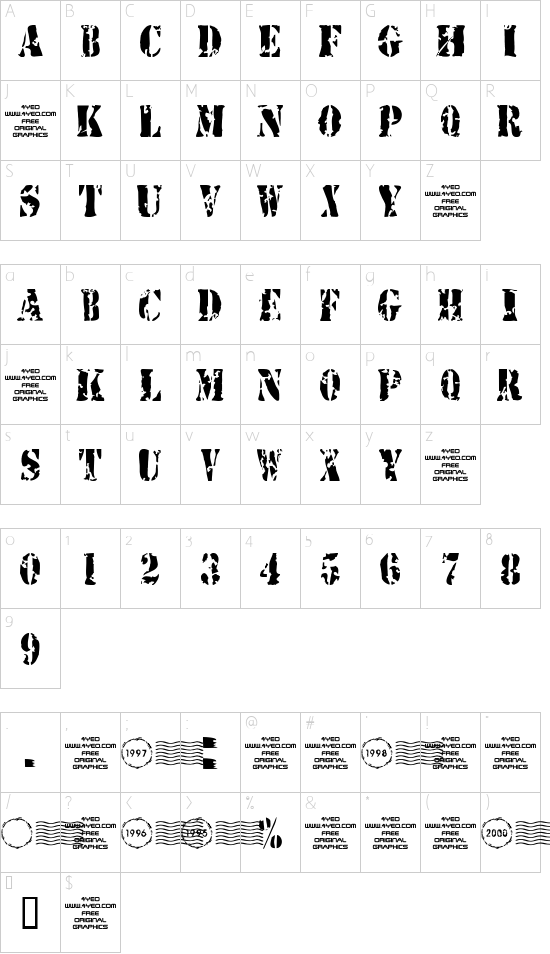 4YEOstamp font character map