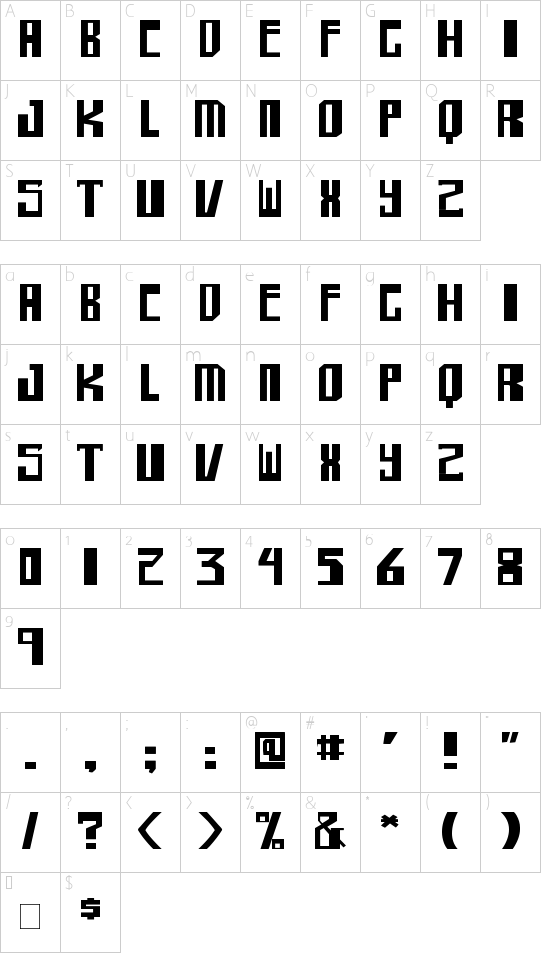 shellhead Bold font character map