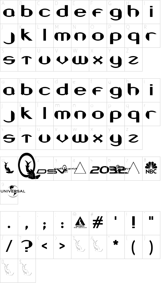 Beneath the Surface font character map
