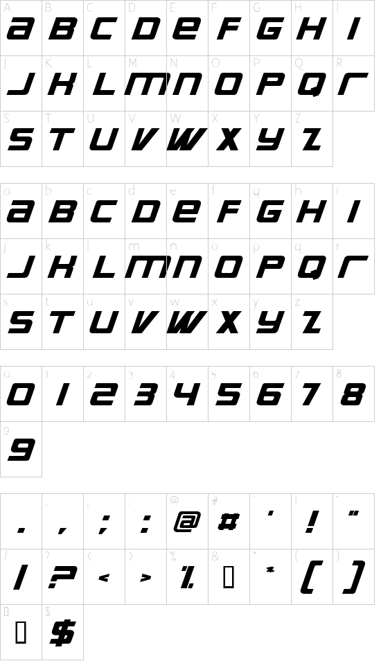 Bauer font character map