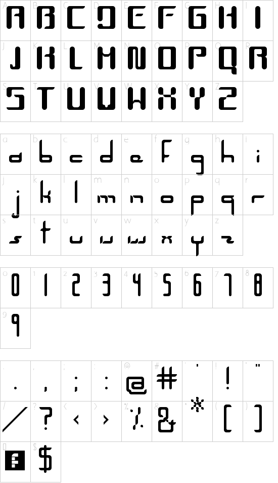 Unica Regular font character map