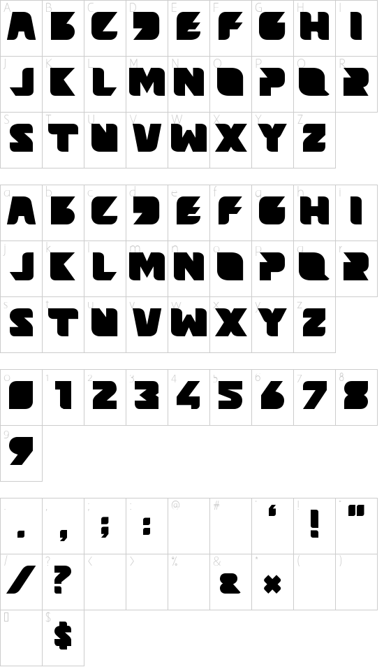 Beams font character map