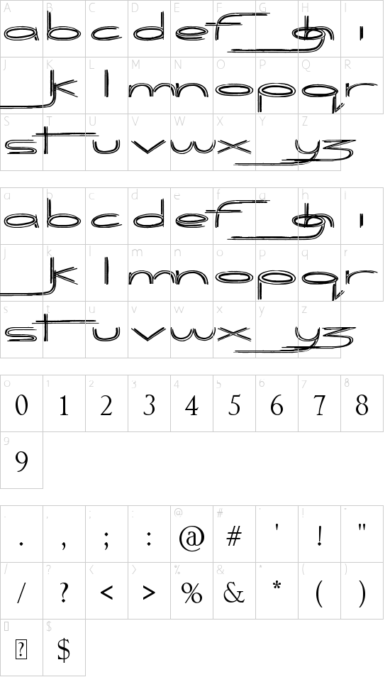 Biogalaxy font character map