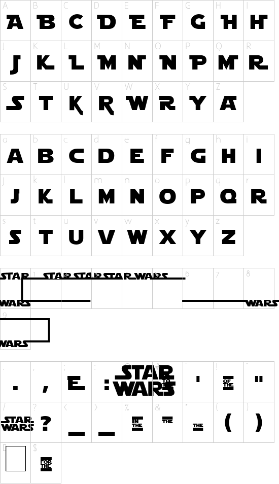 Star Jedi Logo MonoLine font character map