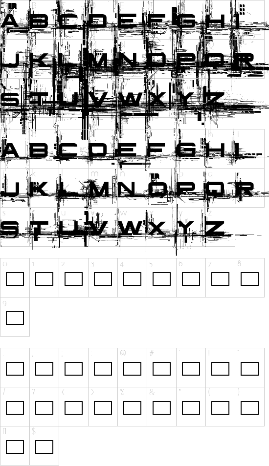 Infinium Guardian Caps font character map