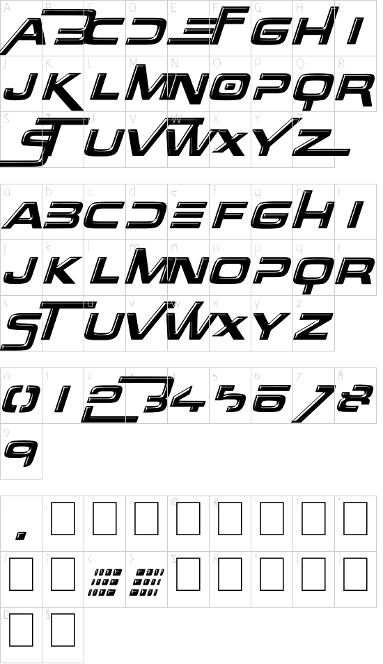 Over There font character map