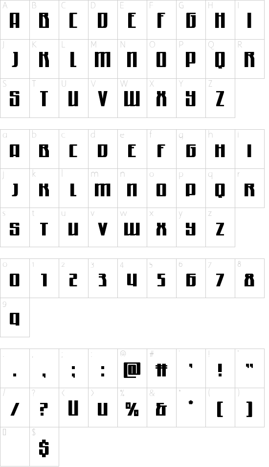 Quantum of Malice Regular font character map