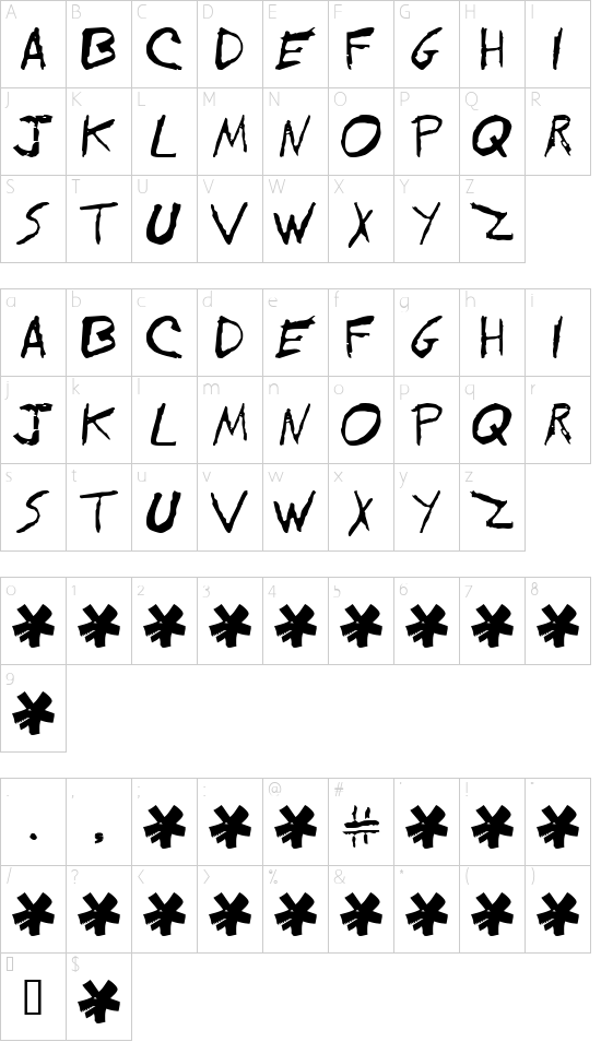EVOL font character map