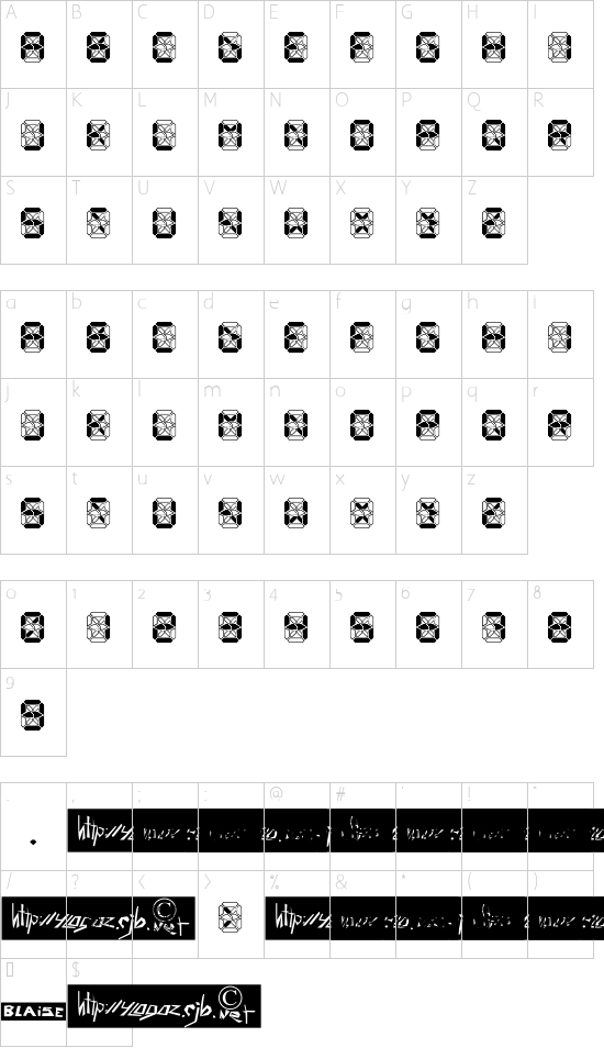 Crashed Scoreboard font character map