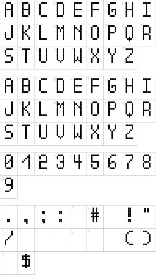 Cross led tfb bold font character map