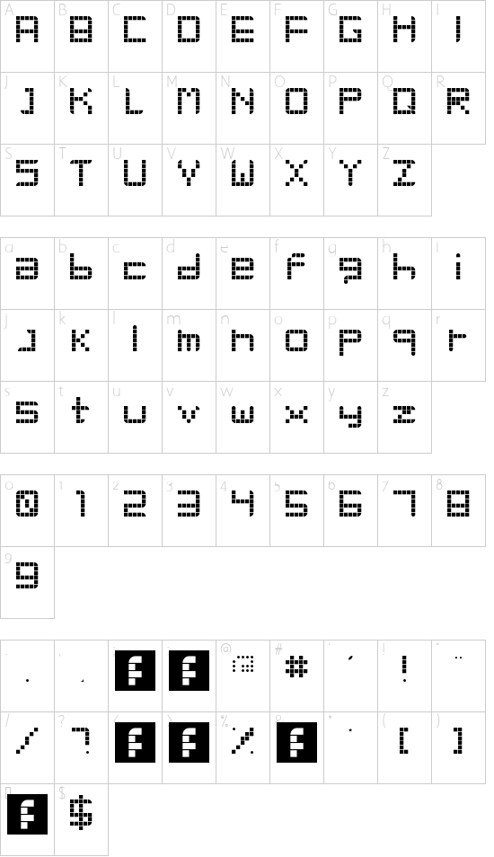 Retro Party Regular font character map