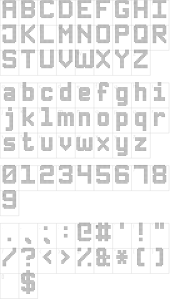 Triple Dot Digital-7 font character map