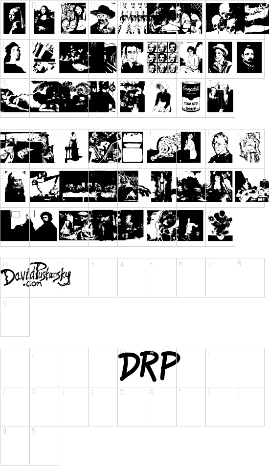 A Work Of Art font character map