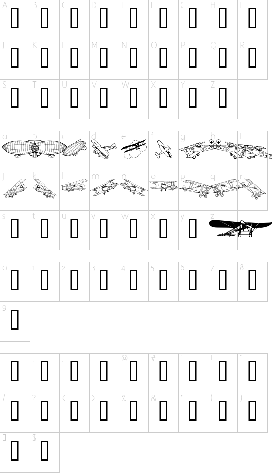 Aeroplanes font character map