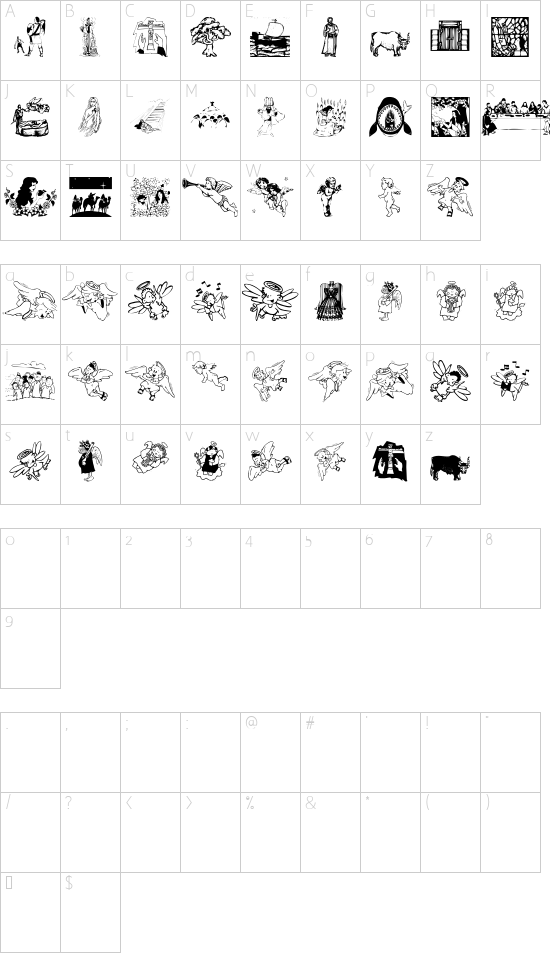 Biblical font character map