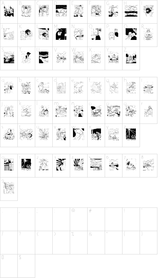 BiblishPictures font character map
