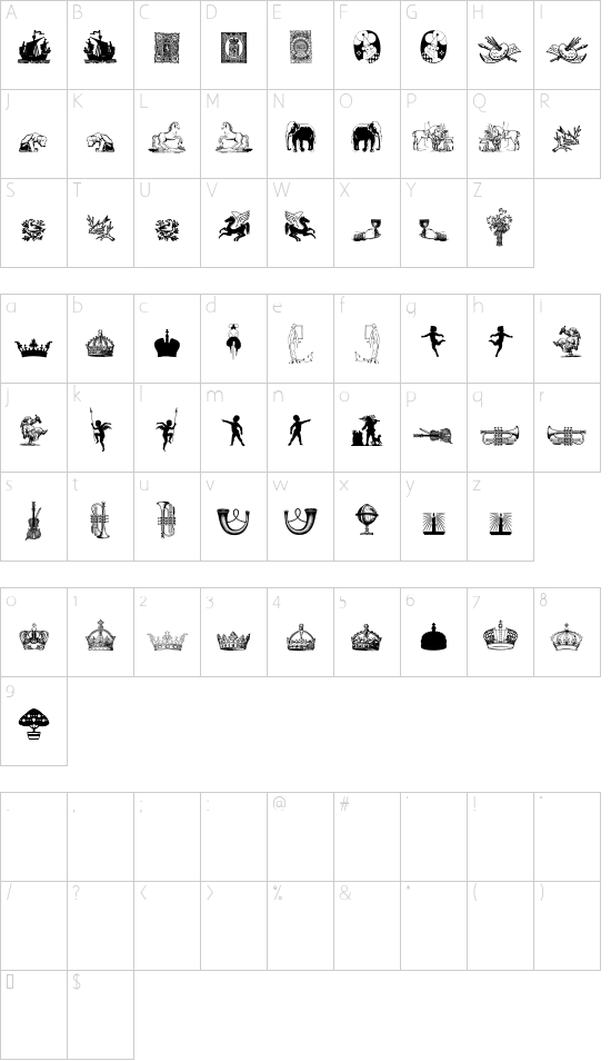 Cornucopia of Dingbates Five font character map