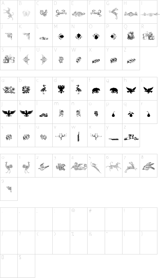 Cornucopia of Dingbats Three font character map