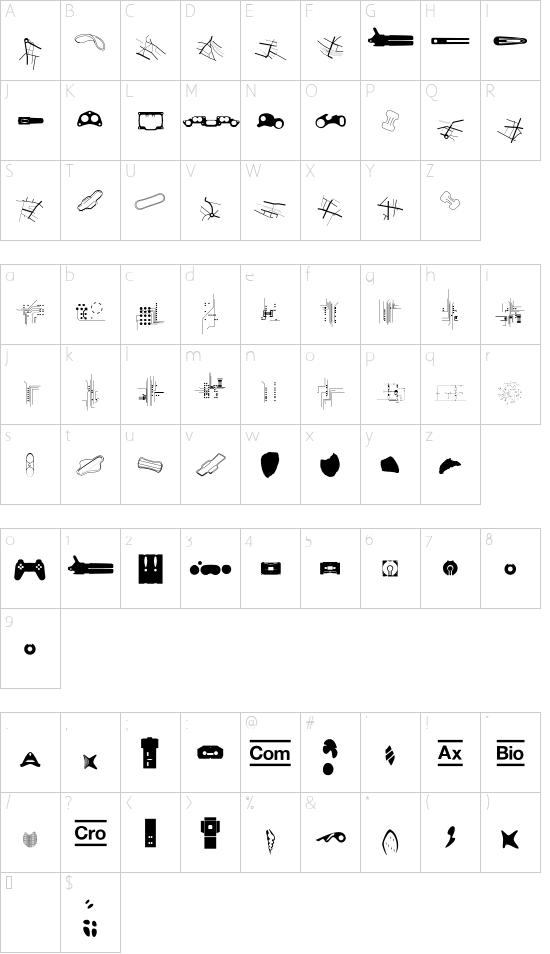 CroCroTraUmAx font character map