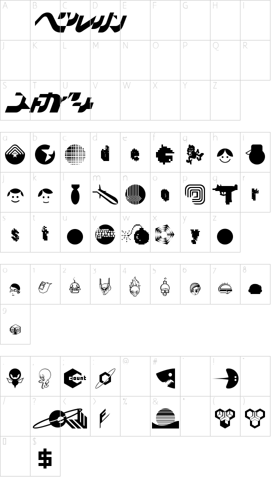 DestroyDingbats font character map