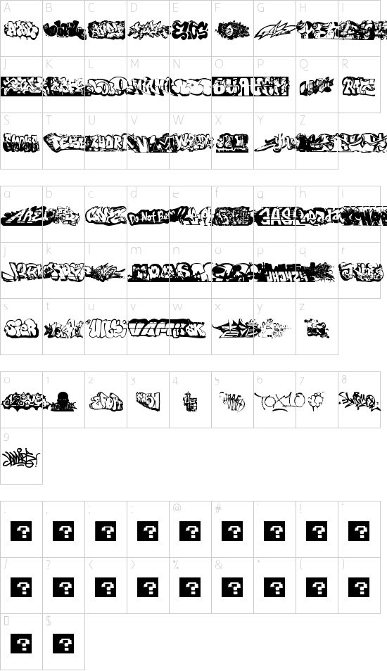 DingGrafs font character map