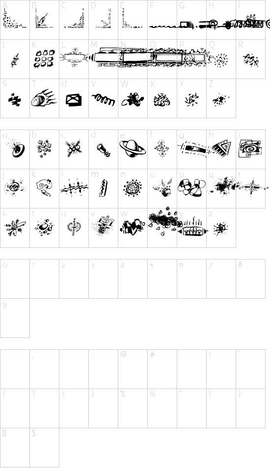 Doodle Art font character map