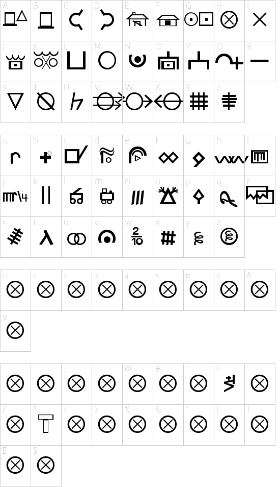 Hobo Signs font character map