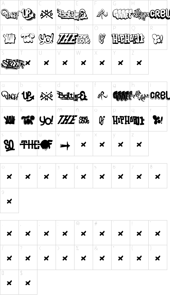 Hip Hop Lab1 font character map