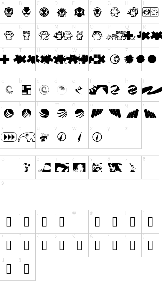 klozzbats font character map