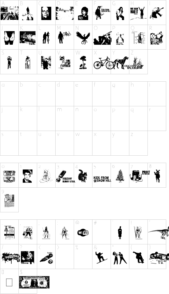 Kids From Snow Hill font character map