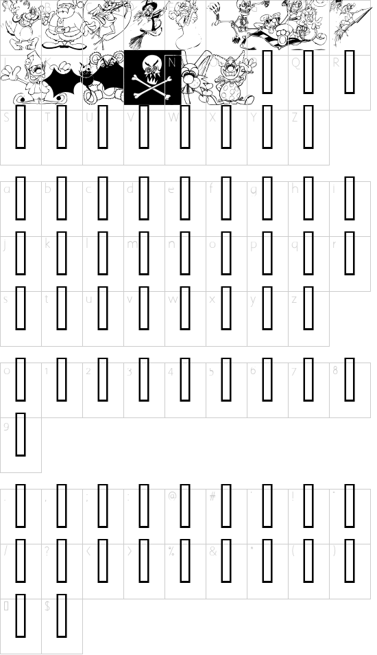 LM Holiday Toons font character map