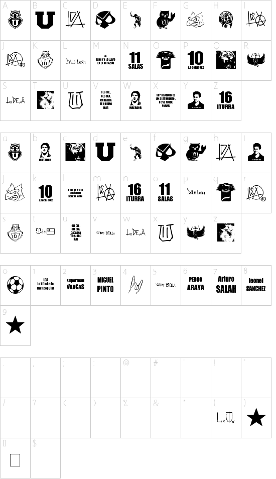 l de A font character map