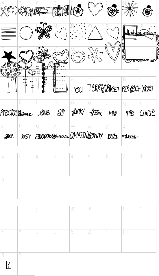 MTF Doodlewhats font character map