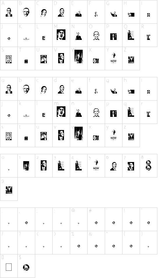 Obama font character map