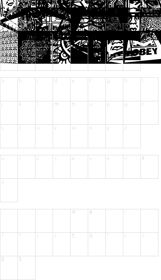 Obey3D font character map
