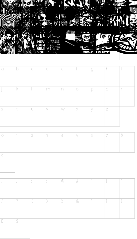 ObeyFaves font character map
