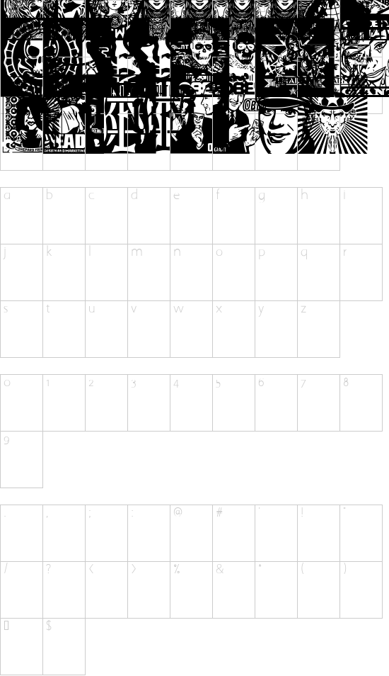 ObeyGalleria font character map
