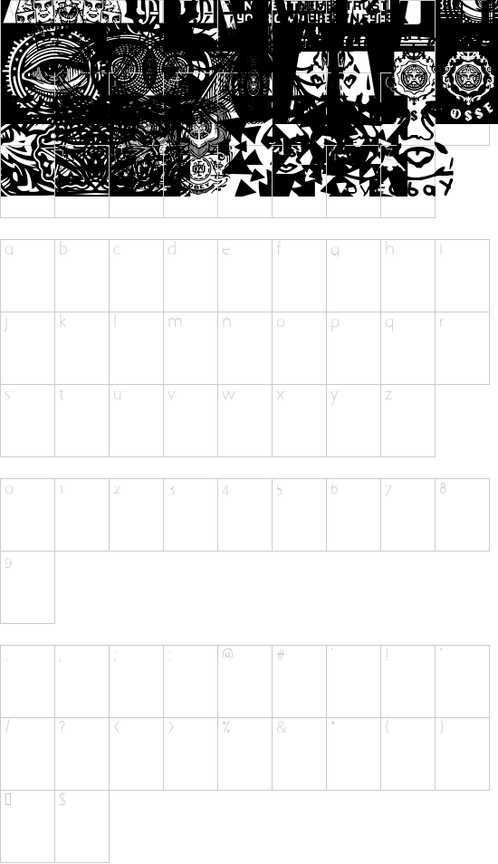 ObeyPears font character map