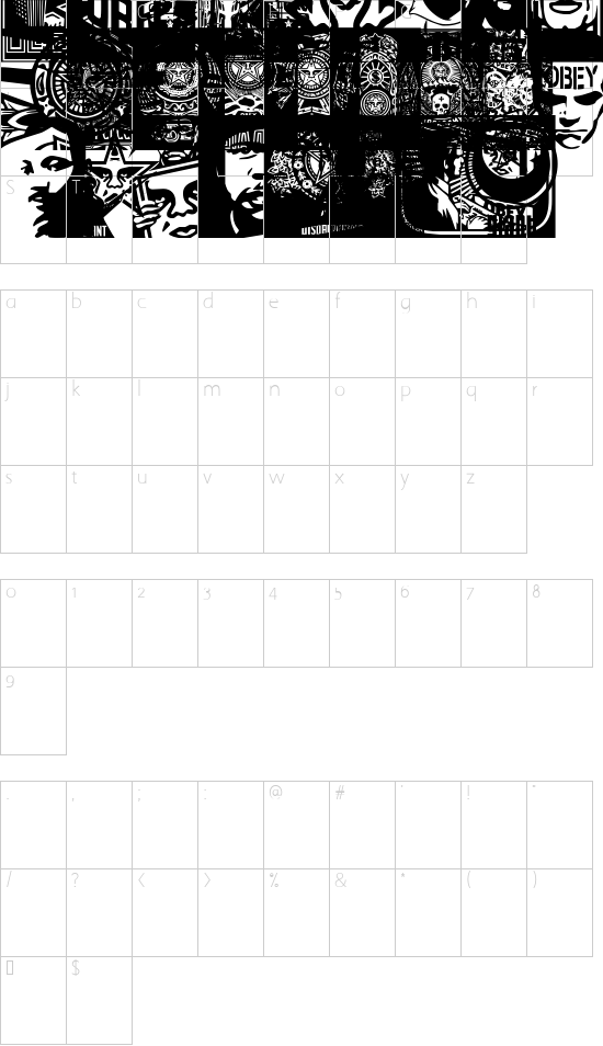 ObeyPotpourri font character map