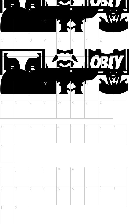 ObeyPuzzle font character map