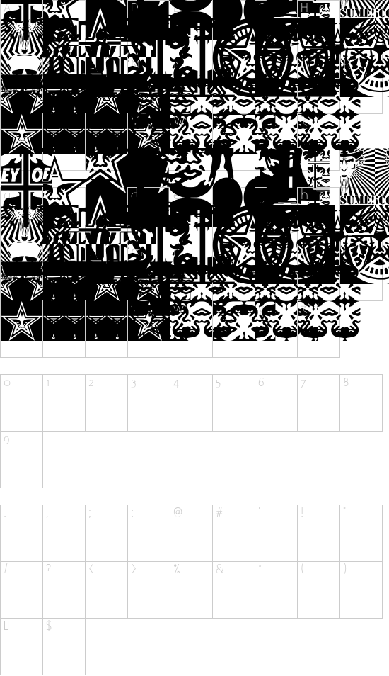 ObeyWrappers font character map