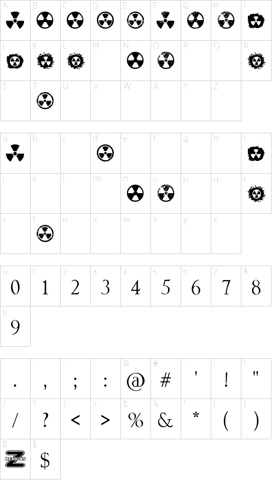 Radiation font character map