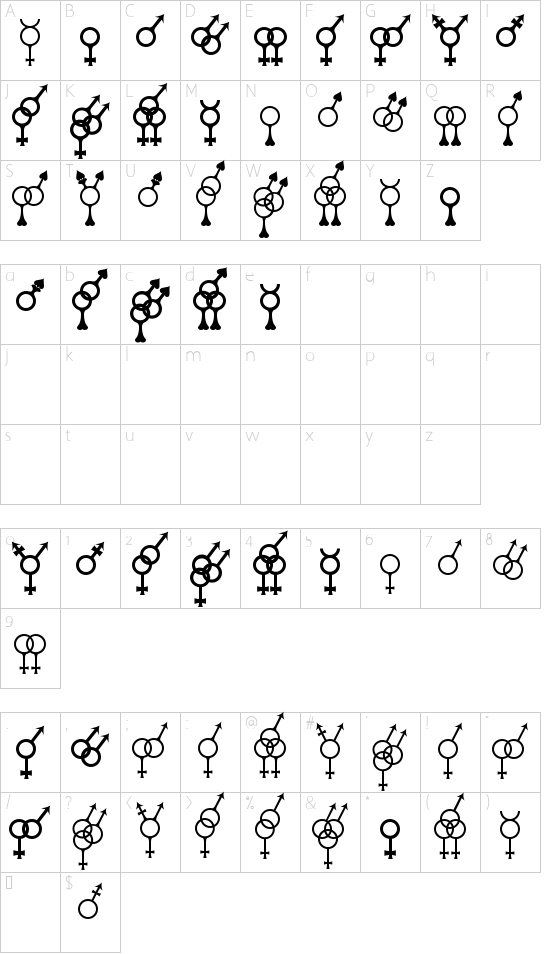 Sekushii font character map