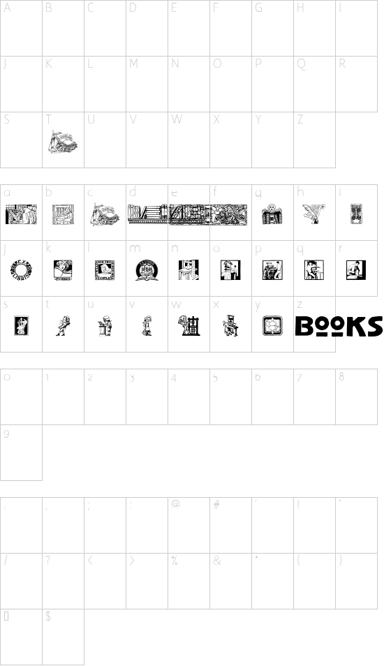SLBookArts font character map