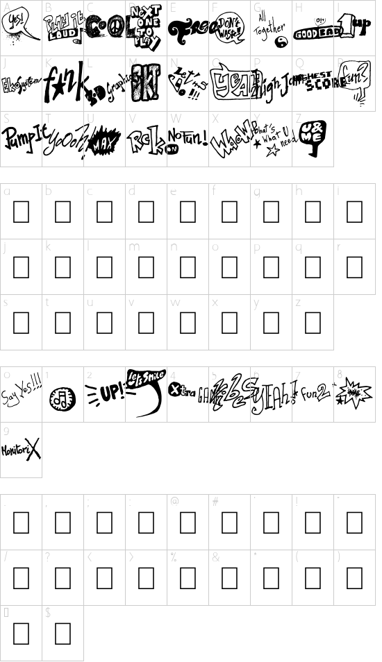 Talk of the wall font character map