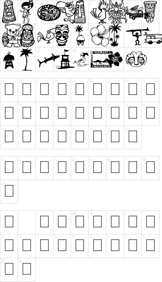 Tiki Club font character map