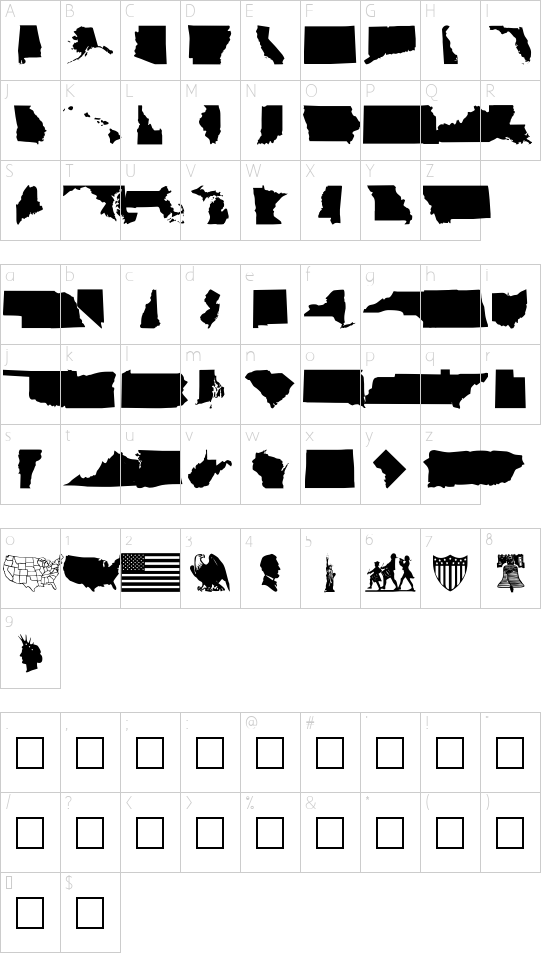 US-Bats font character map