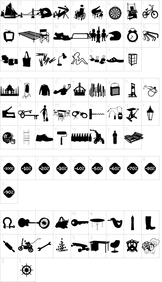 WC Sold Out B Bta font character map