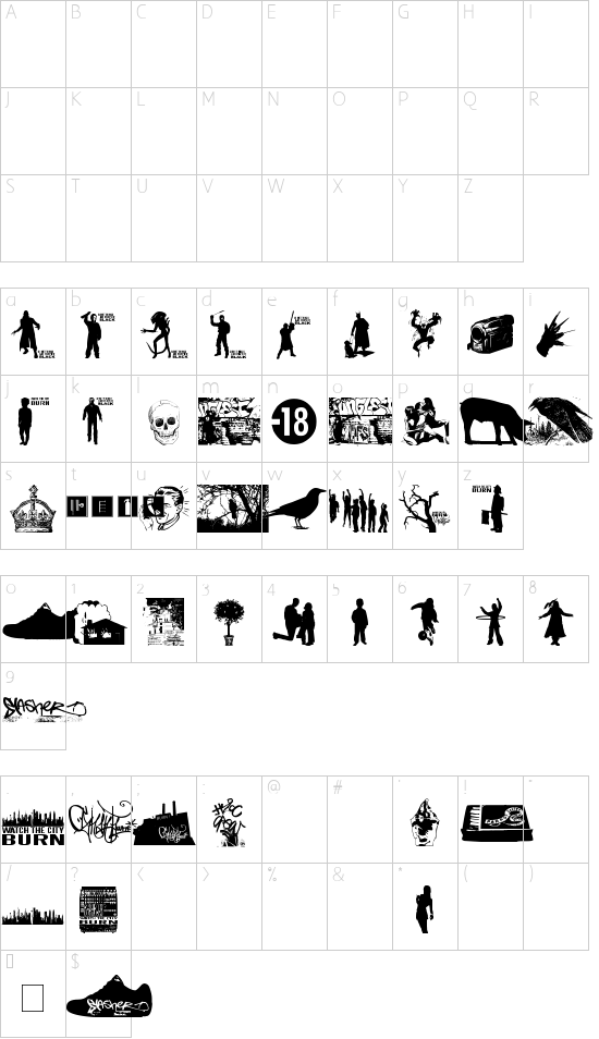 Watch The City Burn font character map